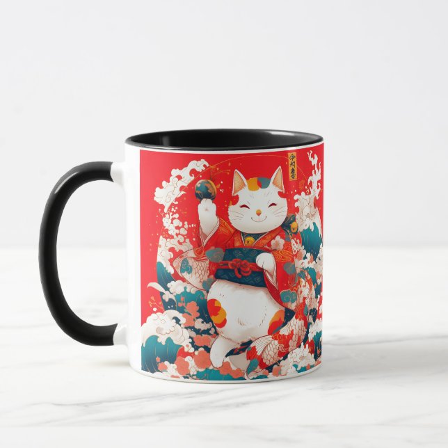 Maneki-Neko, Japanese Lucky Cat Mug (Left)