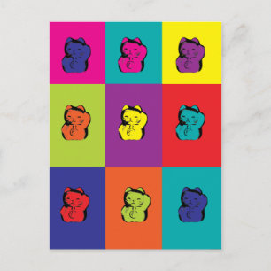 Maneki Neko Kitty Pop Art Postcard
