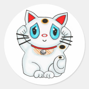 Maneki Neko Lucky Beckoning White Cat Classic Round Sticker