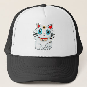 Maneki Neko Lucky Beckoning White Cat Trucker Hat