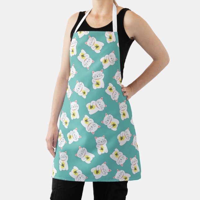 Maneki Neko Lucky Cat All-Over Print Apron (Insitu)