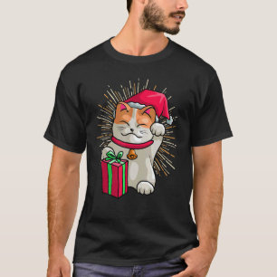 Maneki Neko Lucky Cats Cute Santa Christmas style  T-Shirt