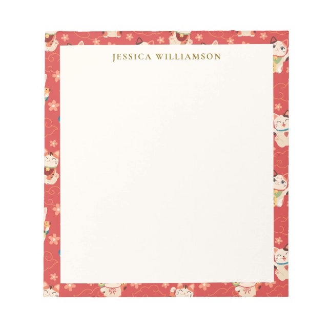 Maneki Neko Lucky Cats Personalized Name Notepad (Front)