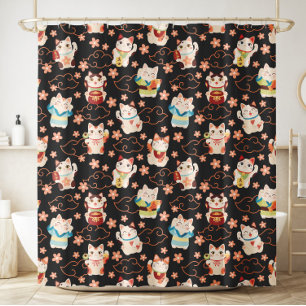 Maneki Neko Lucky Cats Shower Curtain