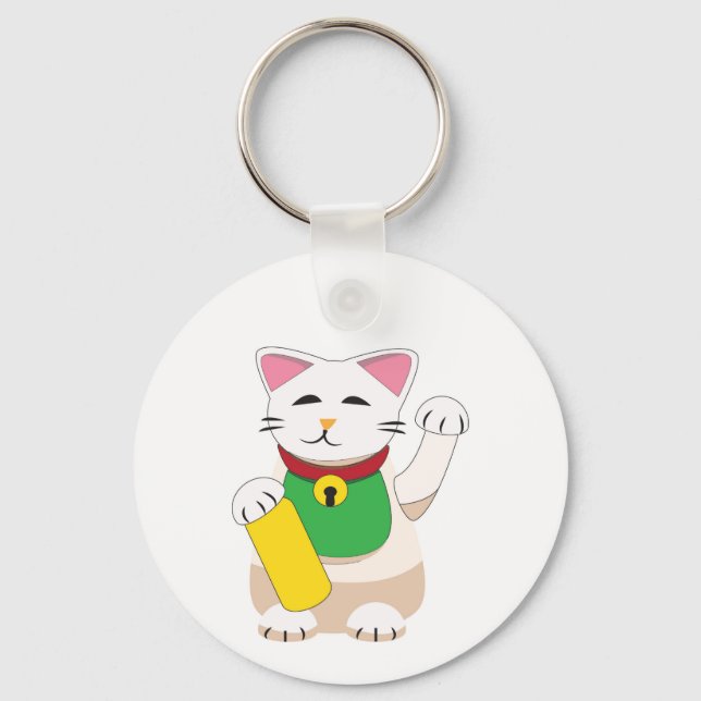 Maneki Neko or Beckoning Cat Key Ring (Front)