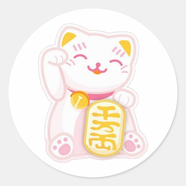 maneki neko pink classic round sticker (Front)