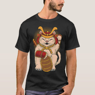Maneki Neko Samurai Japan Lucky Cat Lucky Money ON T-Shirt
