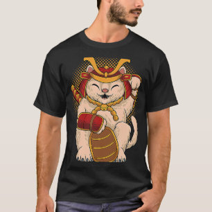 Maneki Neko Samurai Japanese Lucky Cat Lucky Money T-Shirt
