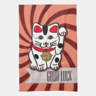 maneki neko tea towel