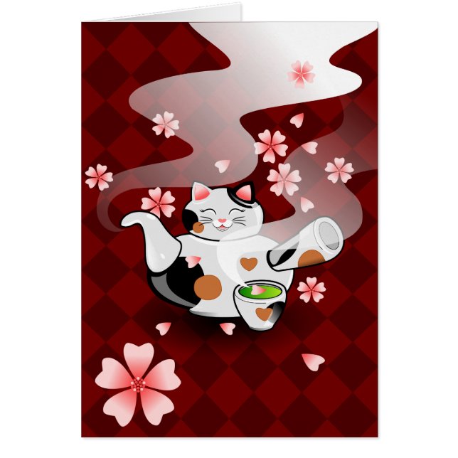 Maneki Neko Teapot Cat Customisable Card (Front)