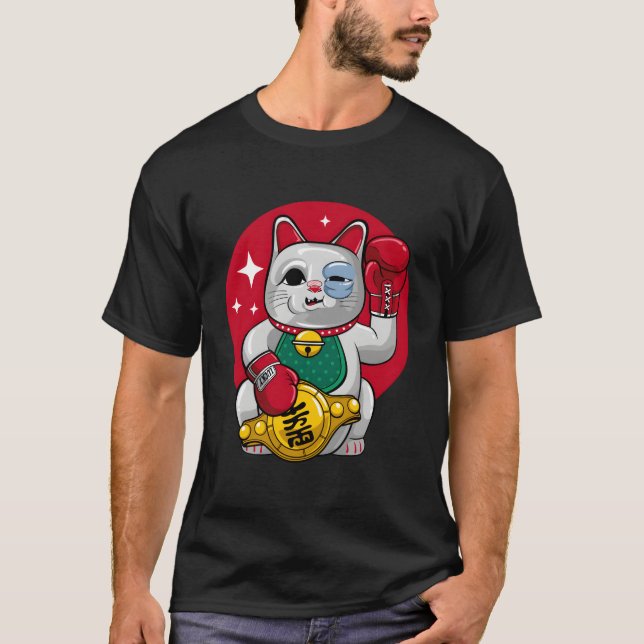 Maneki Neko Unlucky Boxing Cat T-Shirt (Front)
