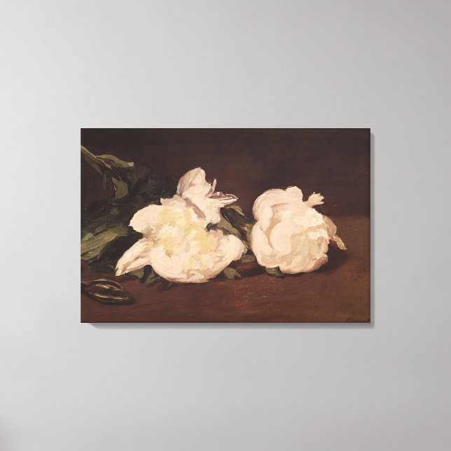 Manet | Branch of White Peonies and Secateurs Canvas Print (Front)