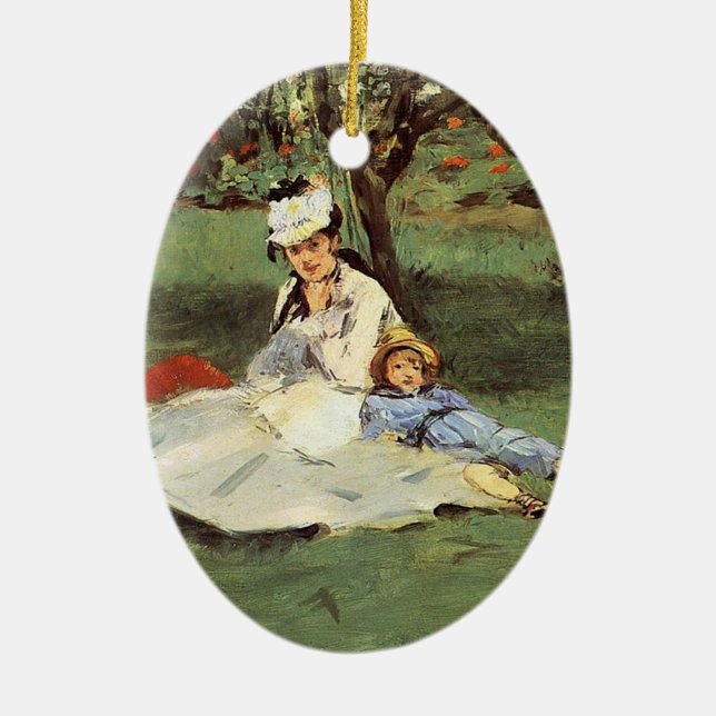 Manet Impressionist French Family Garden Painting Ceramic Tree Decoration (Front)