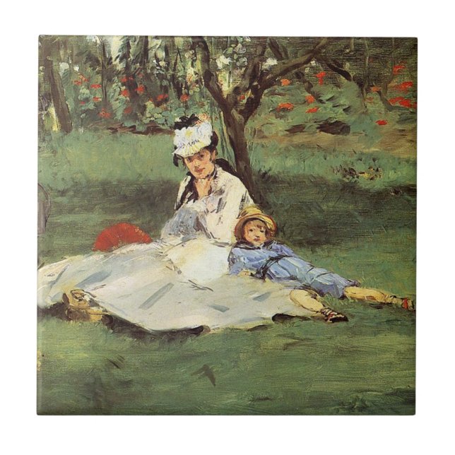 Manet Impressionist French Family Garden Painting Tile (Front)
