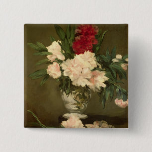 Manet   Vase of Peonies on a Small Pedestal, 1864 15 Cm Square Badge