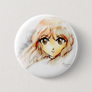 Manga Anime Girl sketch big eyes kawaii cute 6 Cm Round Badge