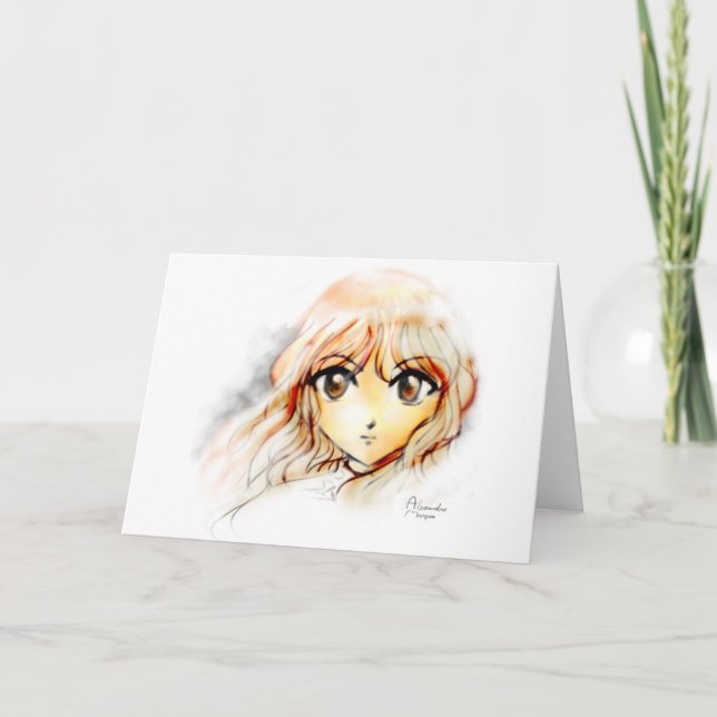 Manga Anime Girl sketch big eyes kawaii cute Card (Front)