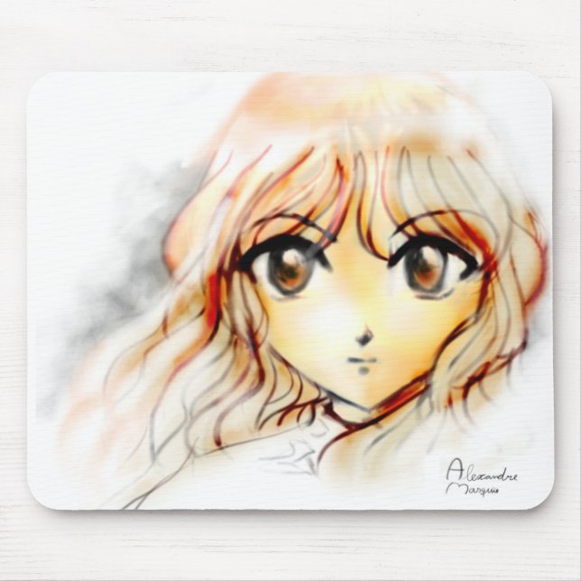 Manga Anime Girl sketch big eyes kawaii cute Mouse Pad (Front)