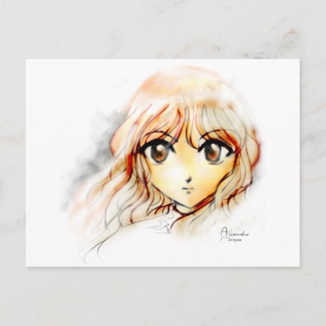 Manga Anime Girl sketch big eyes kawaii cute Postcard (Front)