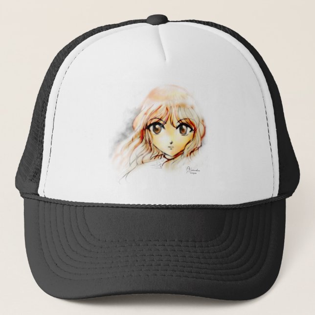 Manga Anime Girl sketch big eyes kawaii cute Trucker Hat (Front)