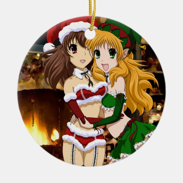 Manga Christmas Ceramic Tree Decoration (Front)