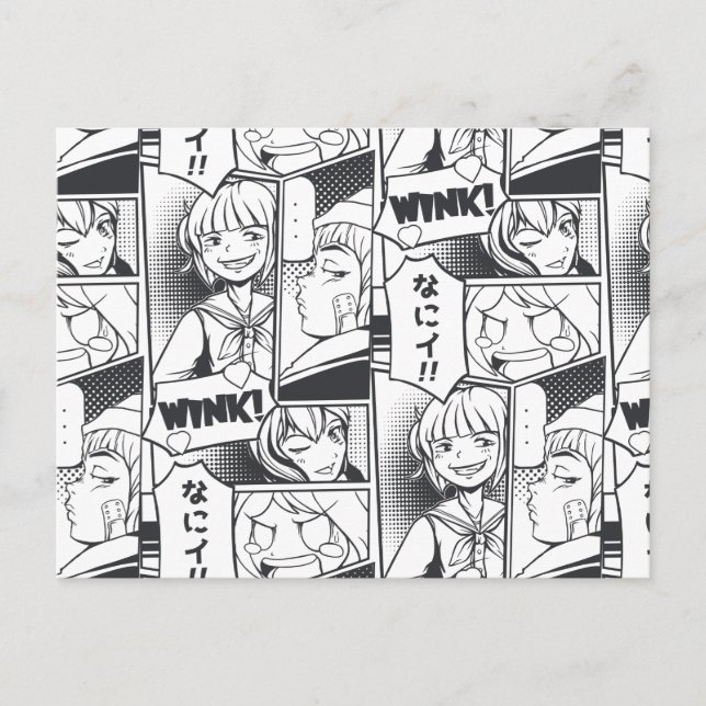 Manga Comic Cartoon Book Pattern Gift Cute Summer Postcard (Front)