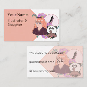 Manga Girl and Panda with Leg Prosthesis Business Card