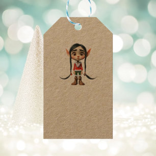 Manga Girl Christmas Elf Kraft Gift Tags