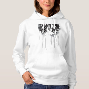 Manga Girl with Paint-Drenched Gaze Hoodie