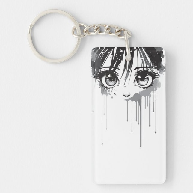 Manga Girl with Paint-Drenched Gaze Key Ring (Front)