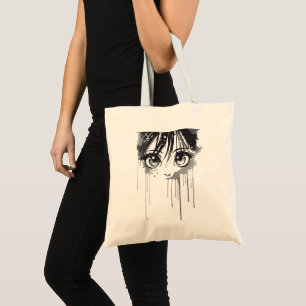 Manga Girl with Paint-Drenched Gaze Tote Bag