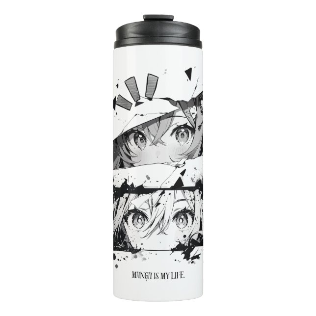 Manga Is My Life Anime Eyes Glitch Art Thermal Tumbler (Front)
