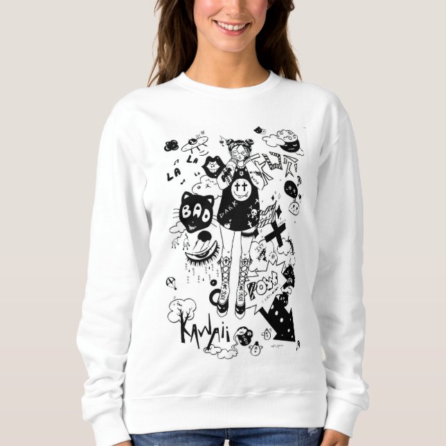 manga kawaii black and white sweatshirt (Front)