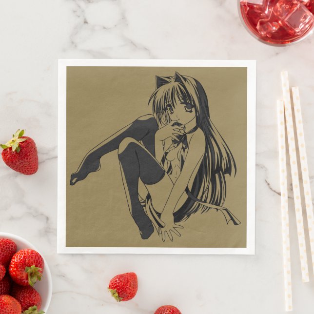 Manga, Neko Catgirl Furry Kawaii Loli  Napkin (Insitu)