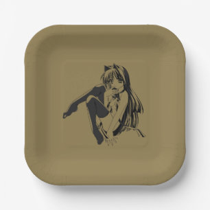 Manga, Neko Catgirl Furry Kawaii Loli Paper Plate
