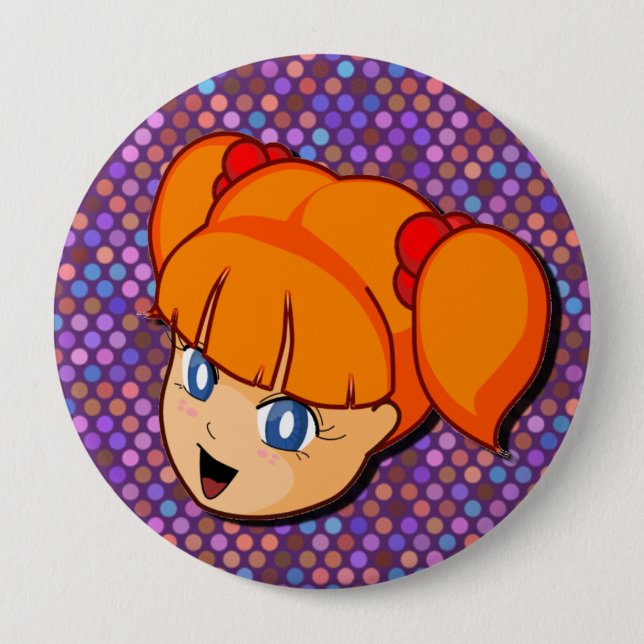 Manga Red Girl 10 Cm Round Badge (Front)