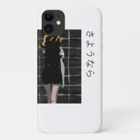 Manga-shaped design with word goodbye in Japanese