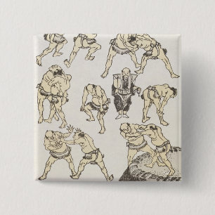 Manga: studies of gestures and postures of wrestle 15 cm square badge