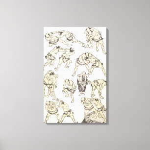 Manga: studies of gestures and postures of wrestle canvas print