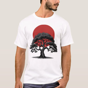 Manga Style Dark Tree with Red Sun T-Shirt