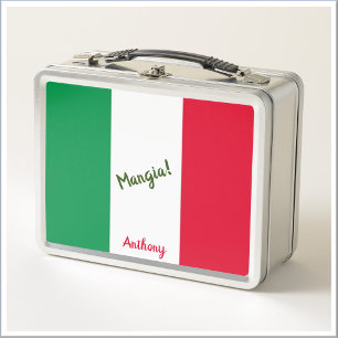 Mangia Italian Flag Red White and Green Metal Lunch Box
