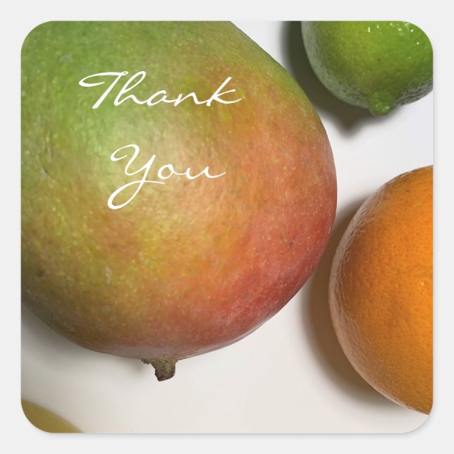 Mango and Citrus Fruit Thank You Square Sticker (Front)