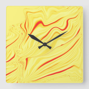 Mango cream, with curved coral or red stroke square wall clock