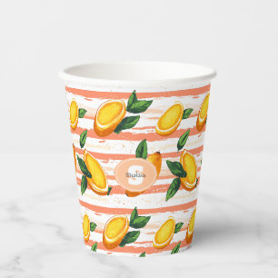 Mango Fruit Pattern with Green Leaves Paper Cups