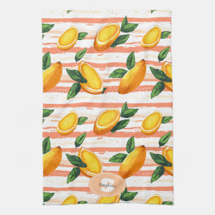Mango Fruit Pattern with Green Leaves Tea Towel