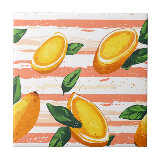 Mango Fruit Pattern with Green Leaves Tile (Front)
