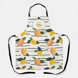 Mango Fruit Print Coral Yellow on Striped Ivory Apron