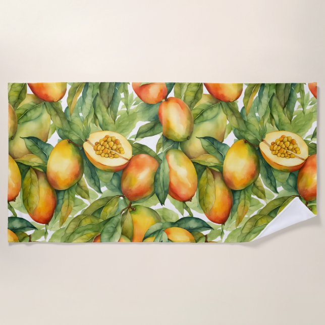 Mango Fruits and Leaves  Beach Towel (Front)