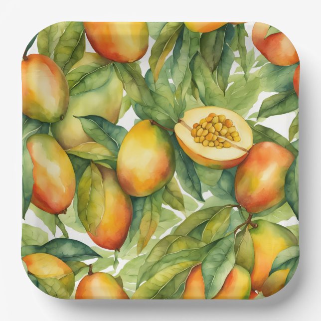 Mango Fruits and Leaves  Paper Plate (Front)
