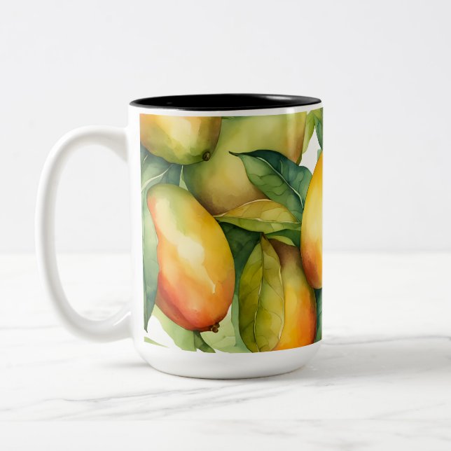 Mango Fruits and Leaves  Two-Tone Coffee Mug (Left)
